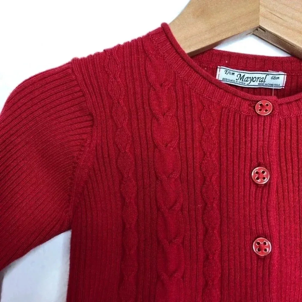 NWT Mayoral Chic cardigan sweater red cable‎ knit peplum hem size 6 months